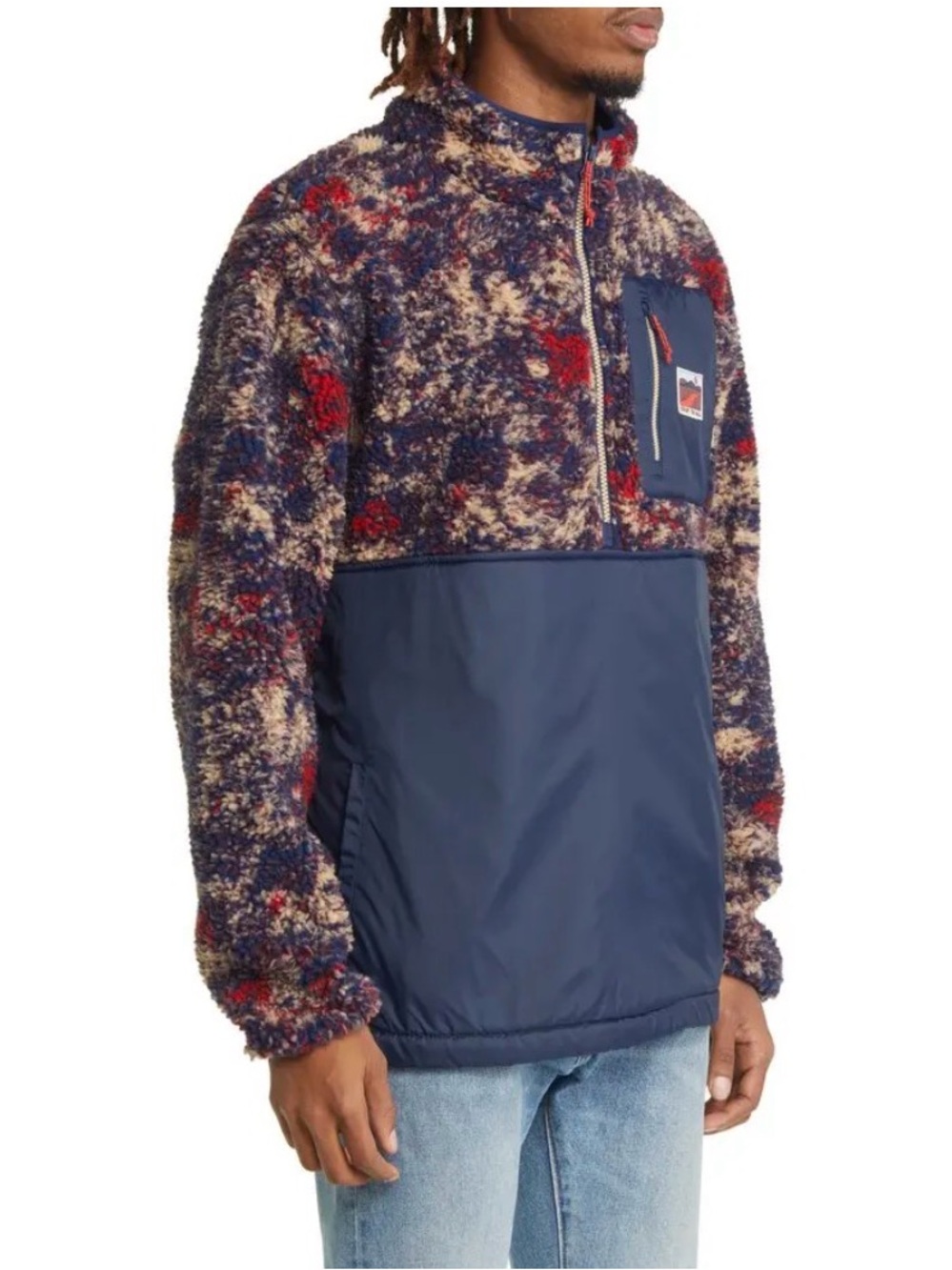 Vans outdoor club Q pullover off the wall fleece Jacket with Navy Pocket small